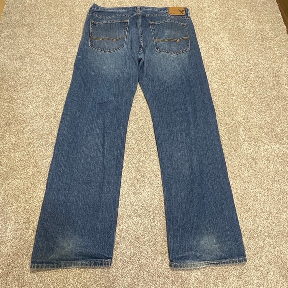 American Eagle mens baggy jeans loose fit jeans sz 36x33 medium wash distress - Picture 2 of 12